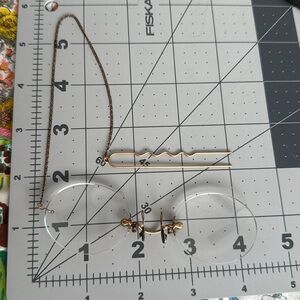 Antique Gold-Tone Pince-Nez Glasses w/ Case & Chain | Edwardian Eyewear